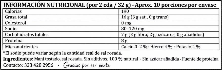 Información nutricional de Mighty Butter